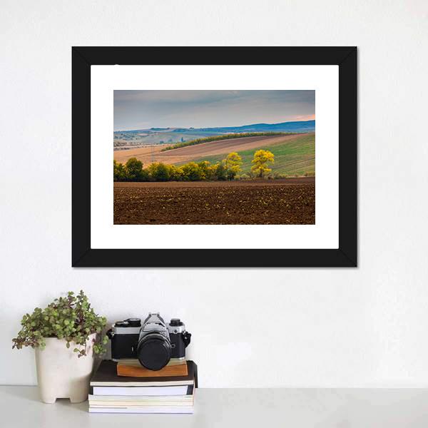 Farm Landscape In South Moravia Canvas Wall Art-1 Piece-Framed Print-20" x 16"-Tiaracle