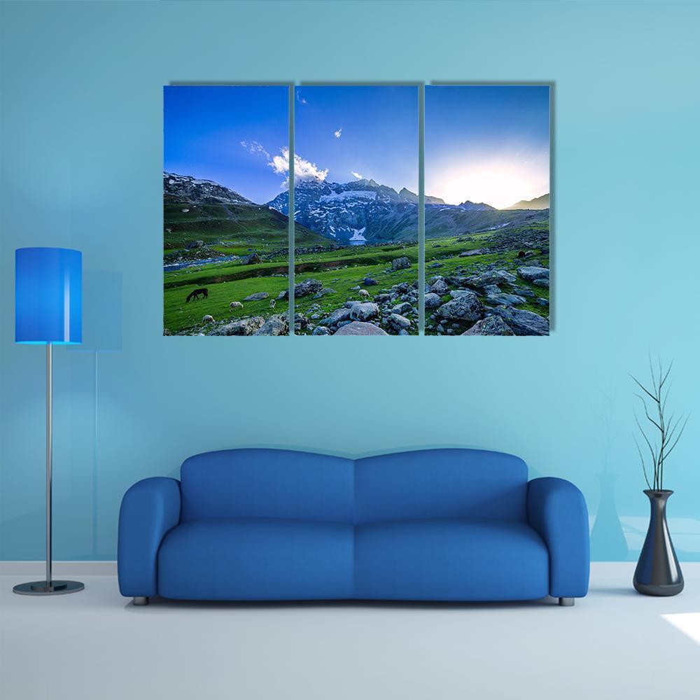 Farm With Green Field Canvas Wall Art-3 Horizontal-Gallery Wrap-37" x 24"-Tiaracle