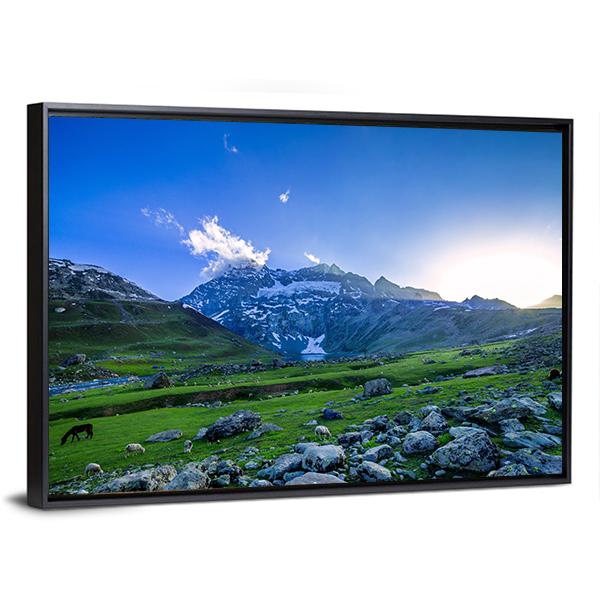 Farm With Green Field Canvas Wall Art-3 Horizontal-Gallery Wrap-25" x 16"-Tiaracle