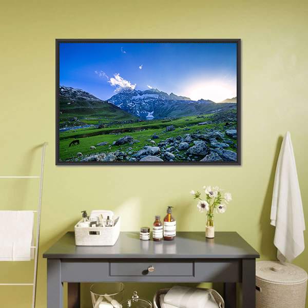Farm With Green Field Canvas Wall Art-1 Piece-Floating Frame-24" x 16"-Tiaracle