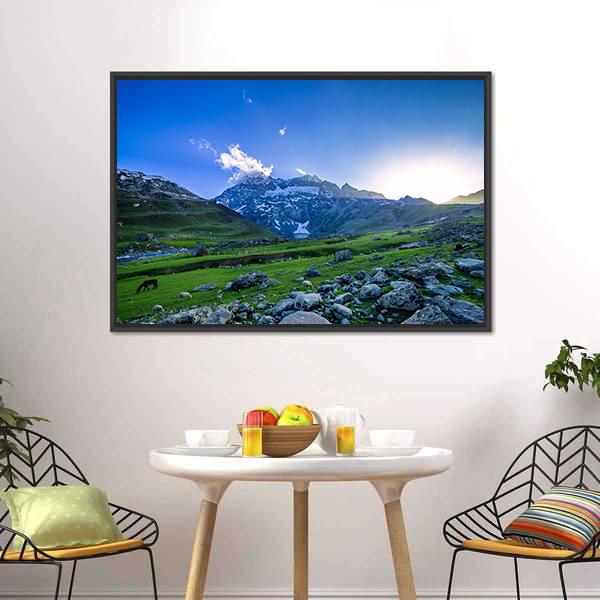Farm With Green Field Canvas Wall Art-3 Horizontal-Gallery Wrap-25" x 16"-Tiaracle
