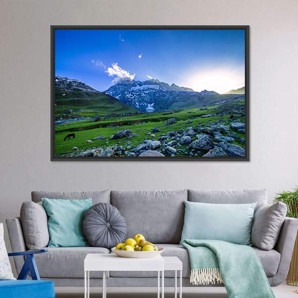 Farm With Green Field Canvas Wall Art-3 Horizontal-Gallery Wrap-25" x 16"-Tiaracle