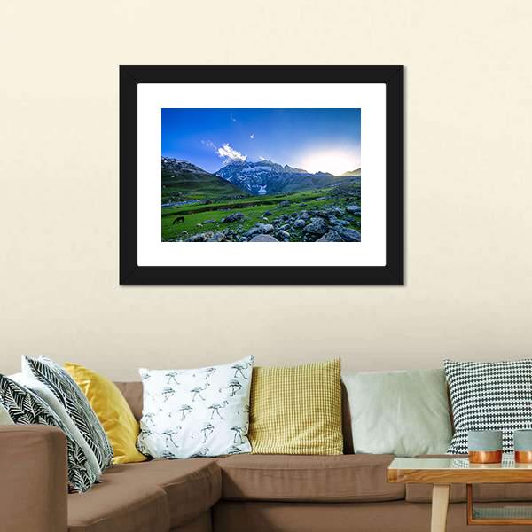 Farm With Green Field Canvas Wall Art-3 Horizontal-Gallery Wrap-25" x 16"-Tiaracle