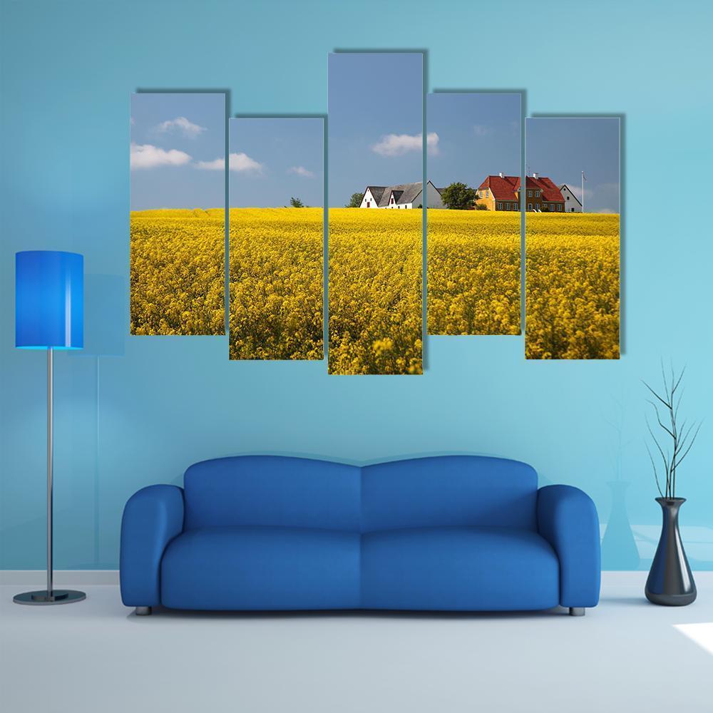 Farmhouses In Melsted Canvas Wall Art-5 Pop-Gallery Wrap-47" x 32"-Tiaracle