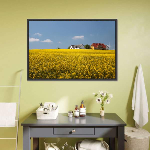 Farmhouses In Melsted Canvas Wall Art-1 Piece-Floating Frame-24" x 16"-Tiaracle