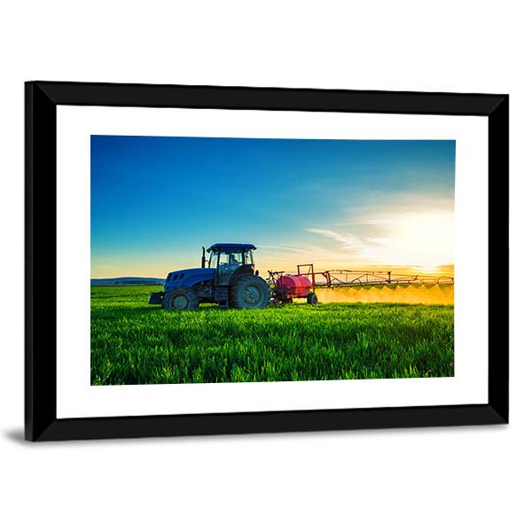 Farming Tractor Plowing & Spraying Canvas Wall Art-5 Horizontal-Gallery Wrap-22" x 12"-Tiaracle
