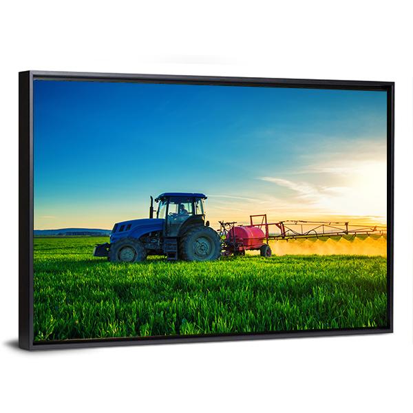 Farming Tractor Plowing & Spraying Canvas Wall Art-5 Horizontal-Gallery Wrap-22" x 12"-Tiaracle