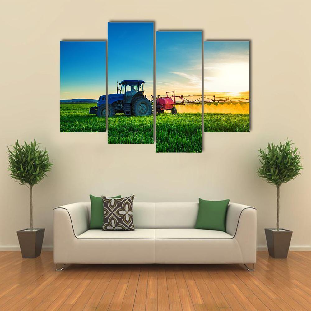 Farming Tractor Plowing &amp; Spraying Canvas Wall Art-4 Pop-Gallery Wrap-50" x 32"-Tiaracle