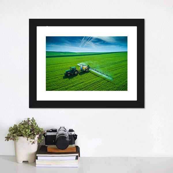 Farming Tractor Spraying On Field Canvas Wall Art-1 Piece-Framed Print-20" x 16"-Tiaracle