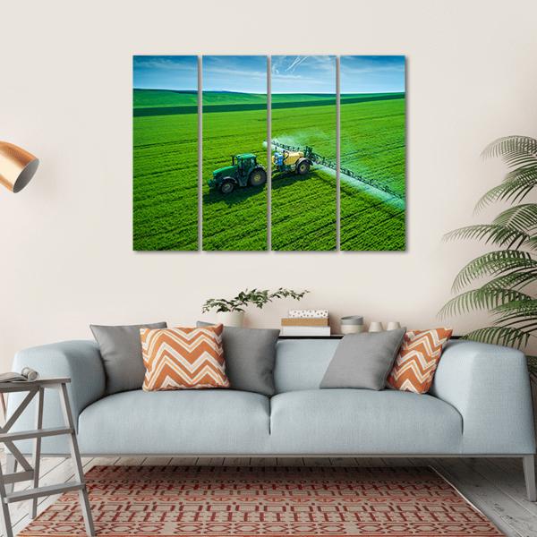 Farming Tractor Spraying On Field Canvas Wall Art-4 Horizontal-Gallery Wrap-34" x 24"-Tiaracle