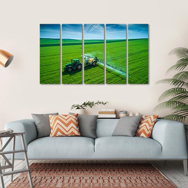 Farming Tractor Spraying On Field Canvas Wall Art-5 Horizontal-Gallery Wrap-22" x 12"-Tiaracle