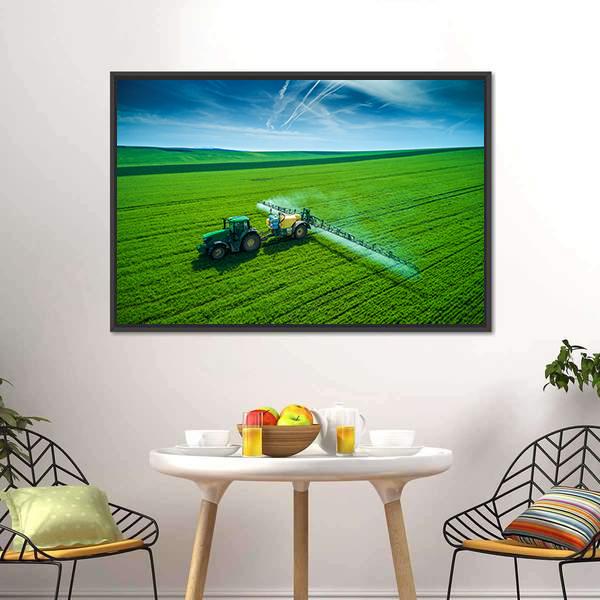 Farming Tractor Spraying On Field Canvas Wall Art-3 Horizontal-Gallery Wrap-25" x 16"-Tiaracle