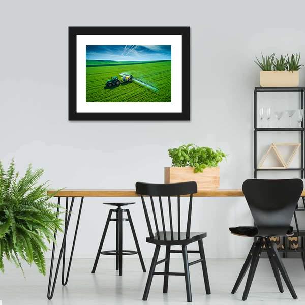 Farming Tractor Spraying On Field Canvas Wall Art-3 Horizontal-Gallery Wrap-25" x 16"-Tiaracle