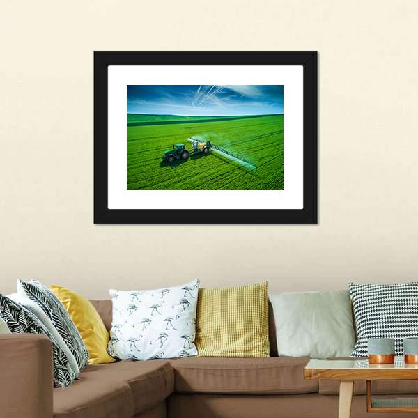 Farming Tractor Spraying On Field Canvas Wall Art-3 Horizontal-Gallery Wrap-25" x 16"-Tiaracle