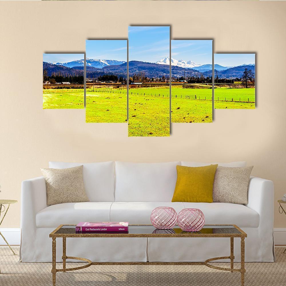 Farmland With Mount Baker Canvas Wall Art-5 Star-Gallery Wrap-62" x 32"-Tiaracle