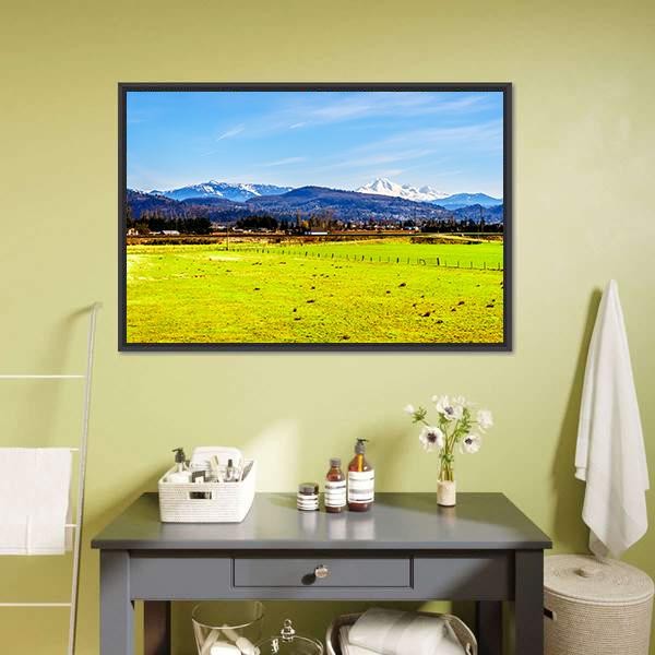 Farmland With Mount Baker Canvas Wall Art-1 Piece-Floating Frame-24" x 16"-Tiaracle