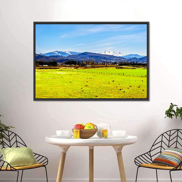 Farmland With Mount Baker Canvas Wall Art-3 Horizontal-Gallery Wrap-25" x 16"-Tiaracle