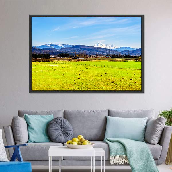 Farmland With Mount Baker Canvas Wall Art-3 Horizontal-Gallery Wrap-25" x 16"-Tiaracle
