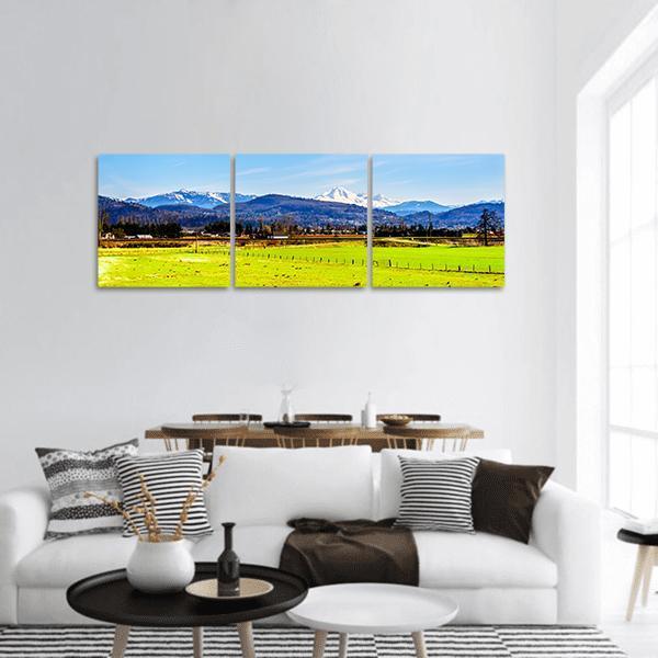 Farmland With Mount Baker Panoramic Canvas Wall Art-3 Piece-25" x 08"-Tiaracle