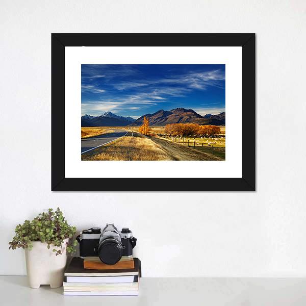 Farmland With Mount Cook Canvas Wall Art-1 Piece-Framed Print-20" x 16"-Tiaracle