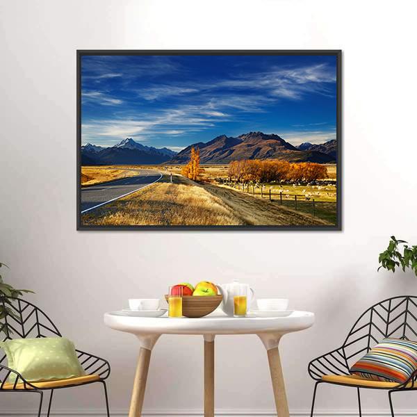 Farmland With Mount Cook Canvas Wall Art-5 Horizontal-Gallery Wrap-22" x 12"-Tiaracle