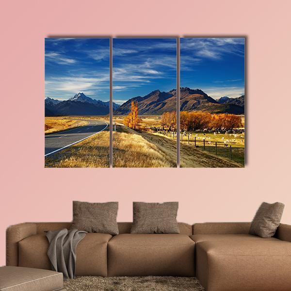 Farmland With Mount Cook Canvas Wall Art-3 Horizontal-Gallery Wrap-37" x 24"-Tiaracle