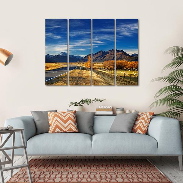 Farmland With Mount Cook Canvas Wall Art-4 Horizontal-Gallery Wrap-34" x 24"-Tiaracle