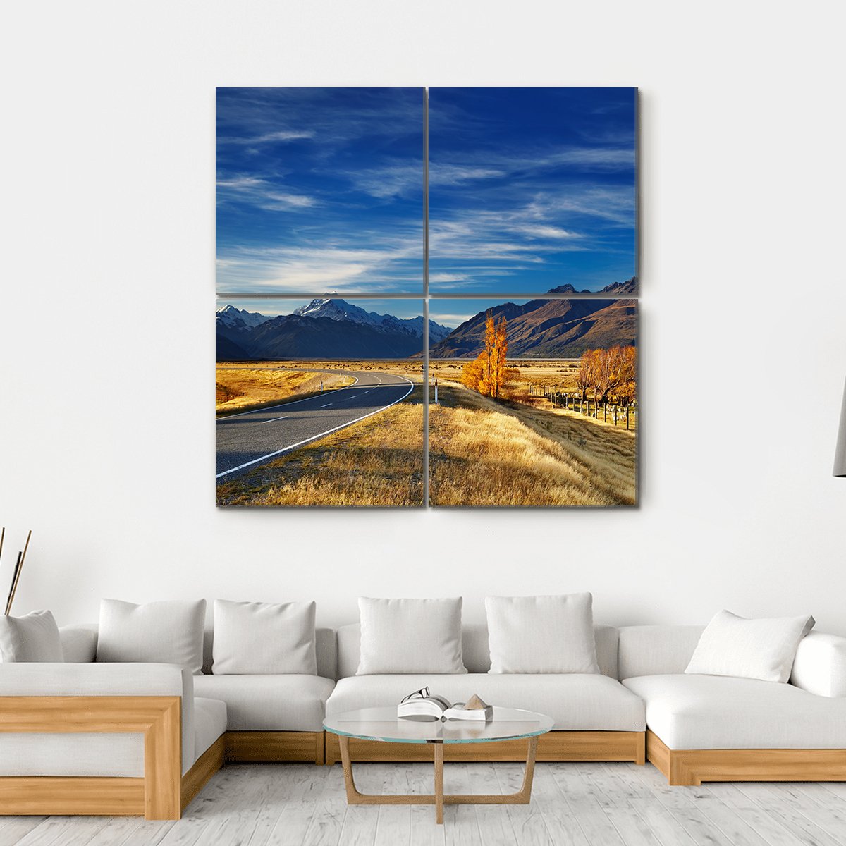 Farmland With Mount Cook Canvas Wall Art-4 Square-Gallery Wrap-17" x 17"-Tiaracle
