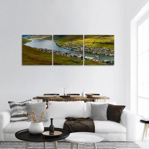 Settlement On Bordoy Panoramic Canvas Wall Art-3 Piece-25" x 08"-Tiaracle