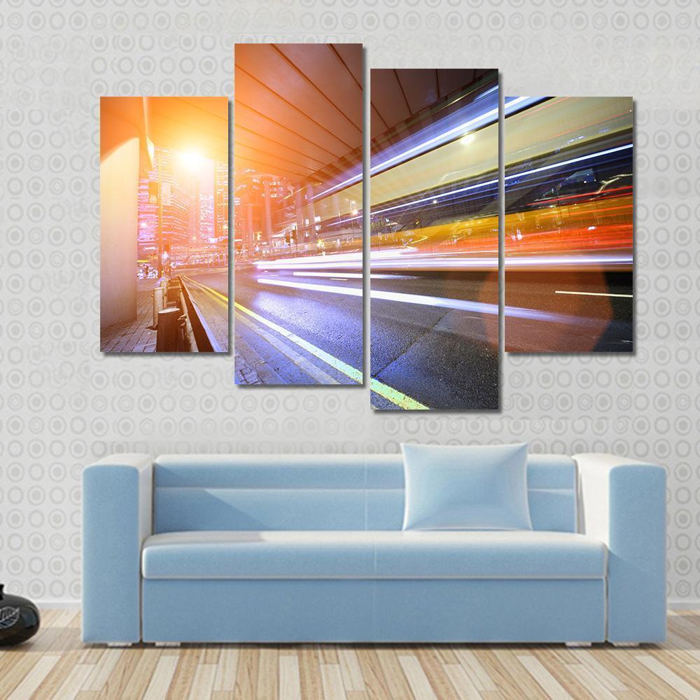 Fast Moving Train At Night Canvas Wall Art-4 Pop-Gallery Wrap-50" x 32"-Tiaracle