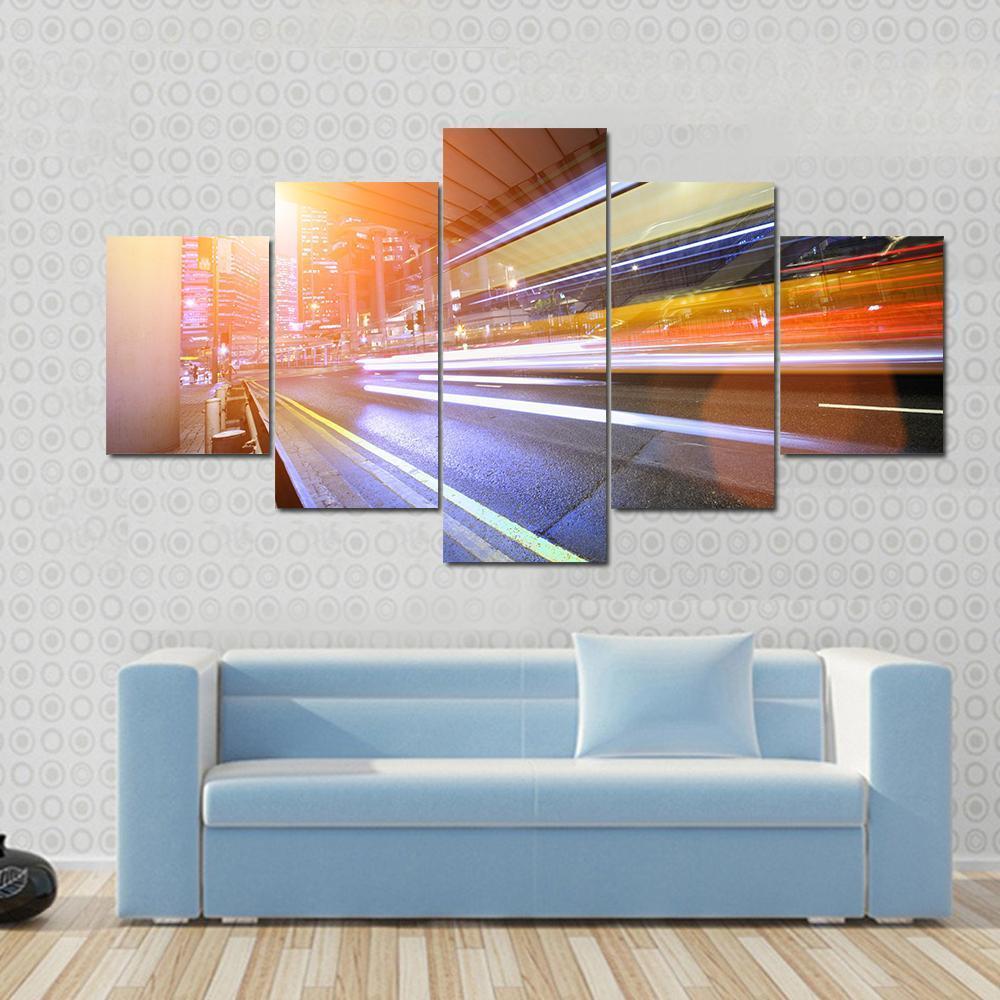 Fast Moving Train At Night Canvas Wall Art-4 Pop-Gallery Wrap-50" x 32"-Tiaracle