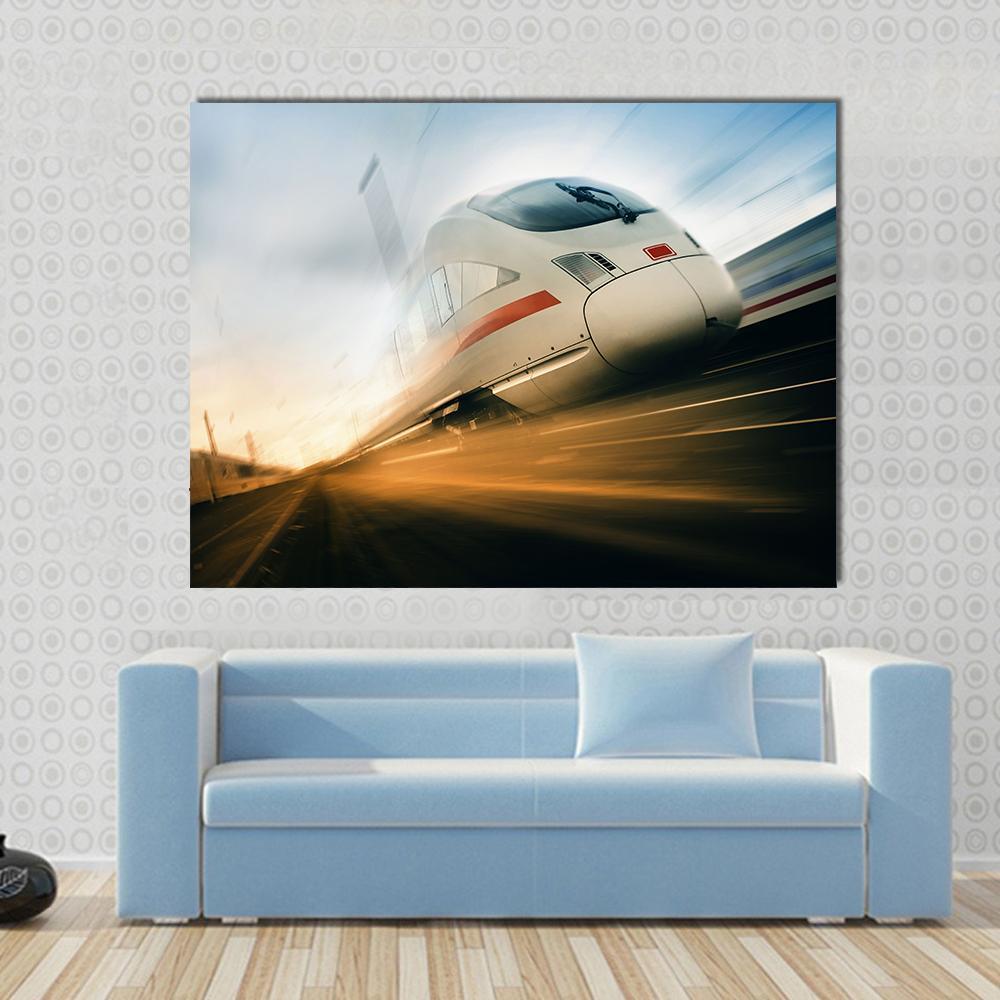 Fast Moving Train Canvas Wall Art-5 Star-Gallery Wrap-62" x 32"-Tiaracle