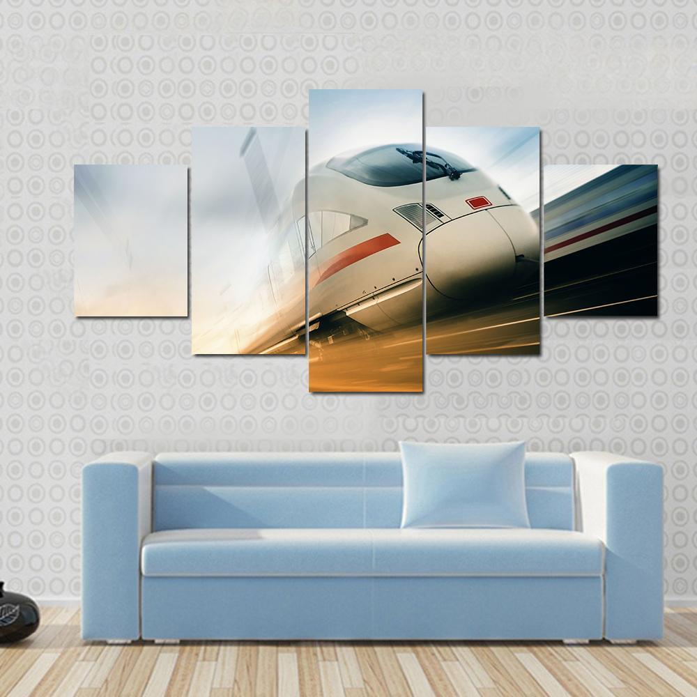 Fast Moving Train Canvas Wall Art-5 Star-Gallery Wrap-62" x 32"-Tiaracle
