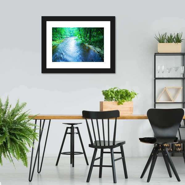 Fast Stream In Forest Canvas Wall Art-5 Horizontal-Gallery Wrap-22" x 12"-Tiaracle