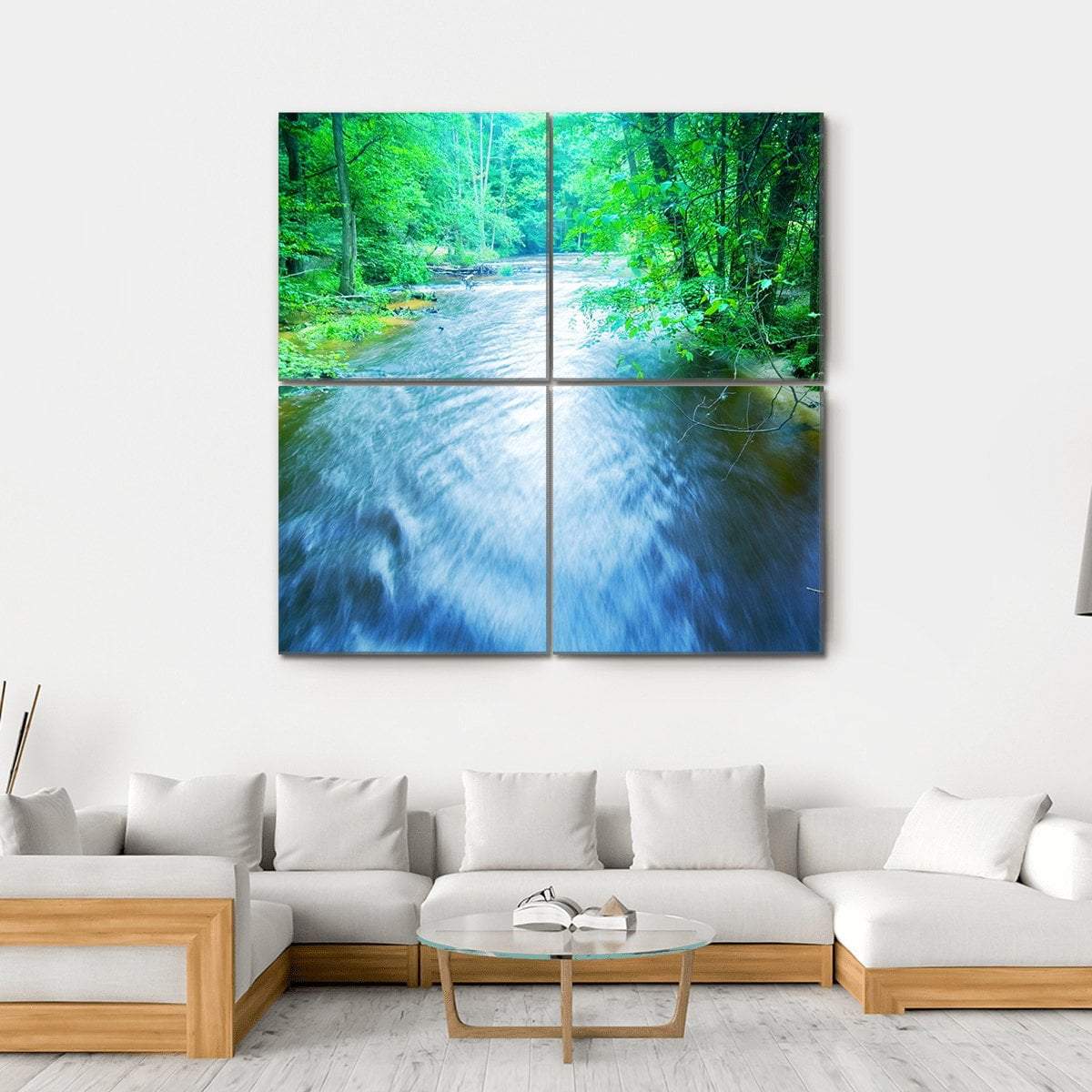 Fast Stream In Forest Canvas Wall Art-4 Square-Gallery Wrap-17" x 17"-Tiaracle