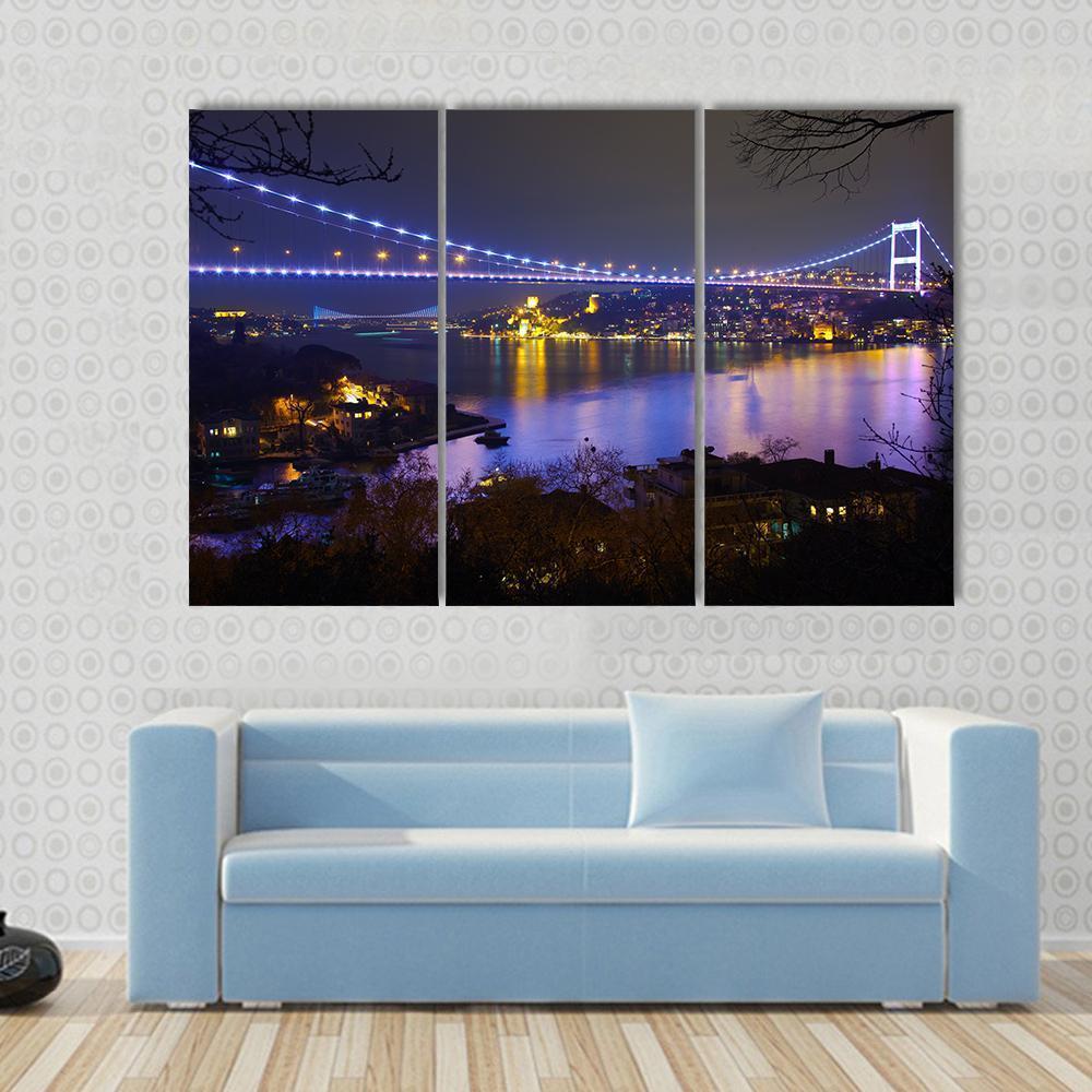 Fatih Sultan Mehmet Bridge Canvas Wall Art-3 Horizontal-Gallery Wrap-37" x 24"-Tiaracle