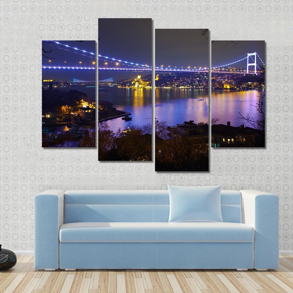 Fatih Sultan Mehmet Bridge Canvas Wall Art-4 Pop-Gallery Wrap-50" x 32"-Tiaracle