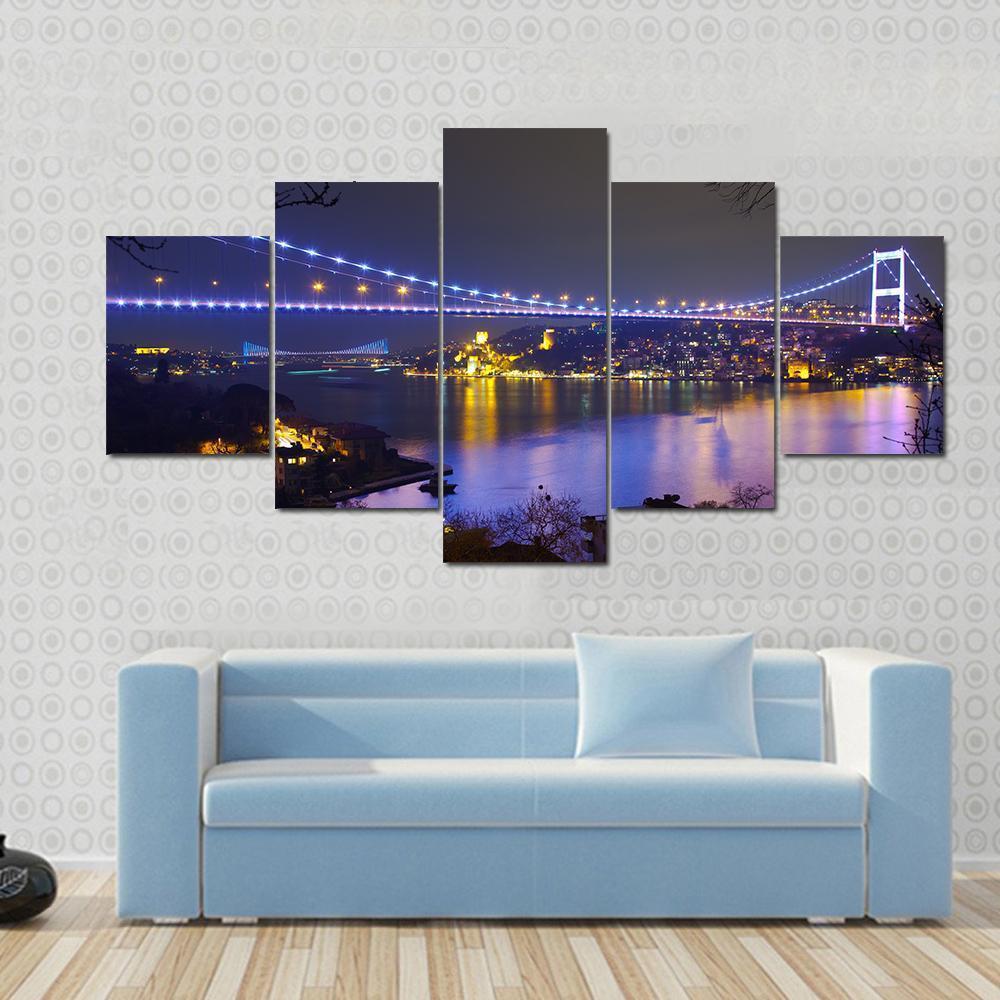 Fatih Sultan Mehmet Bridge Canvas Wall Art-4 Pop-Gallery Wrap-50" x 32"-Tiaracle