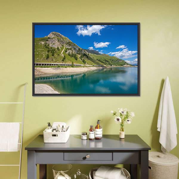 Fedaia Lake Canvas Wall Art-1 Piece-Floating Frame-24" x 16"-Tiaracle