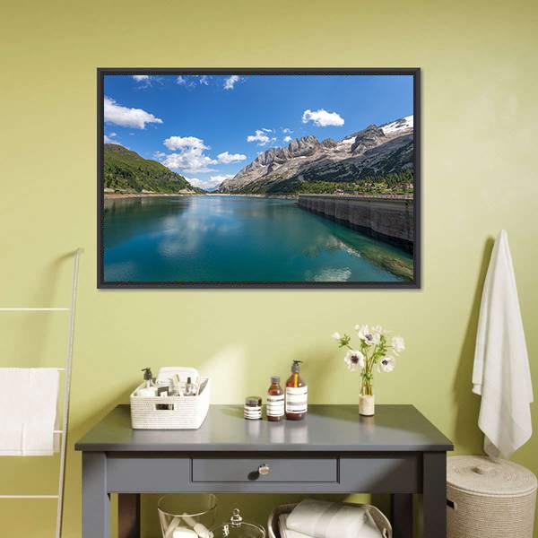 Fedaia Lake Italy Canvas Wall Art-1 Piece-Floating Frame-24" x 16"-Tiaracle