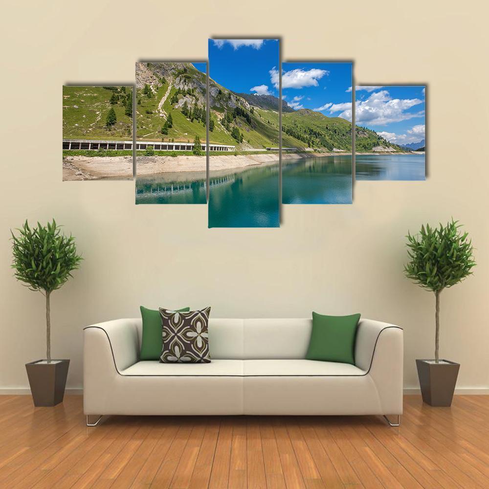 Fedaia Lake Canvas Wall Art-5 Star-Gallery Wrap-62" x 32"-Tiaracle