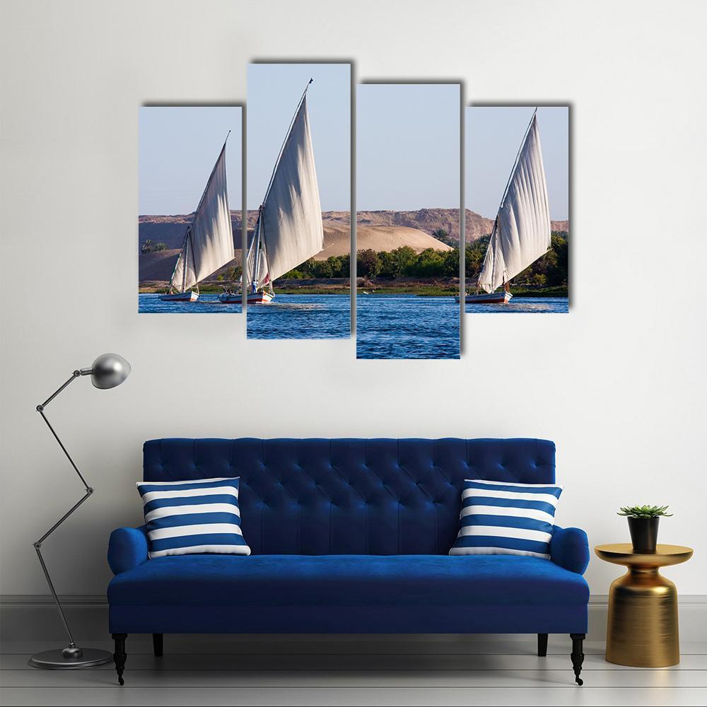 Feluccas In River Nile Canvas Wall Art-4 Pop-Gallery Wrap-50" x 32"-Tiaracle