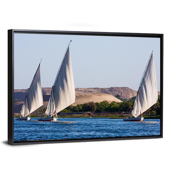 Feluccas In River Nile Canvas Wall Art-3 Horizontal-Gallery Wrap-25" x 16"-Tiaracle
