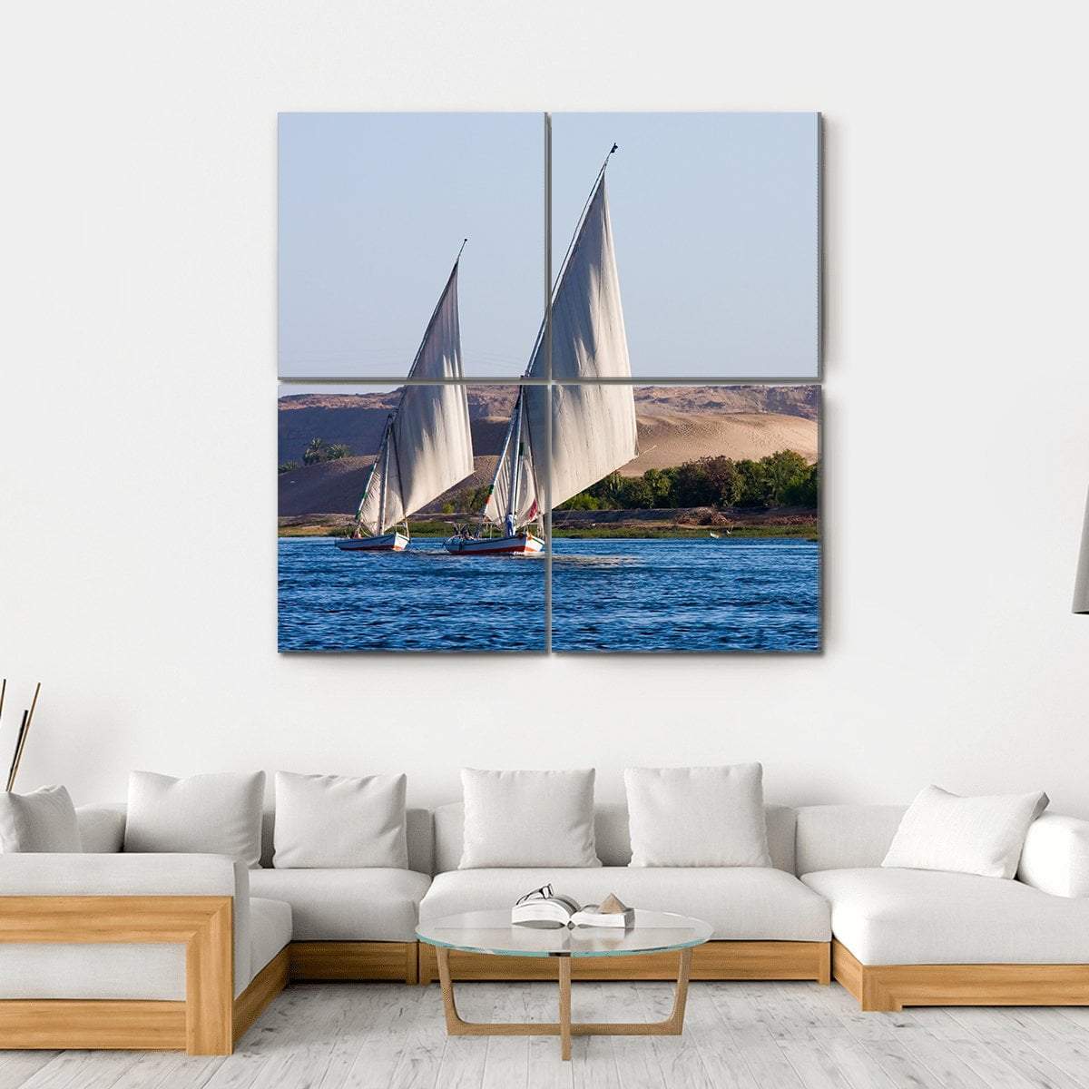 Feluccas In River Nile Canvas Wall Art-4 Square-Gallery Wrap-17" x 17"-Tiaracle