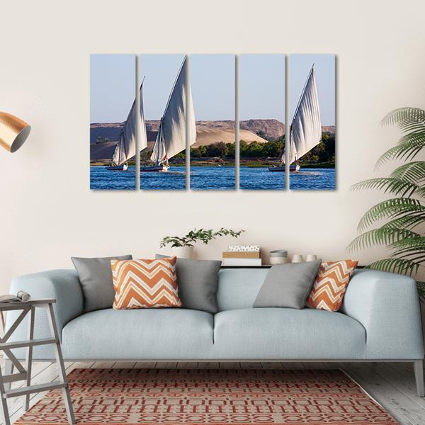 Feluccas In River Nile Canvas Wall Art-5 Horizontal-Gallery Wrap-22" x 12"-Tiaracle