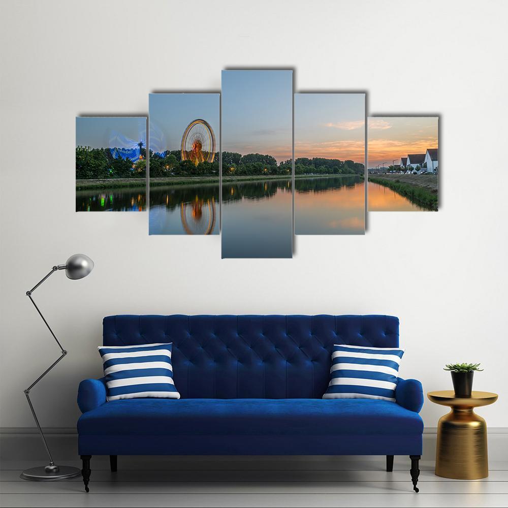 Ferris Wheel In Regensburg Canvas Wall Art-5 Star-Gallery Wrap-62" x 32"-Tiaracle