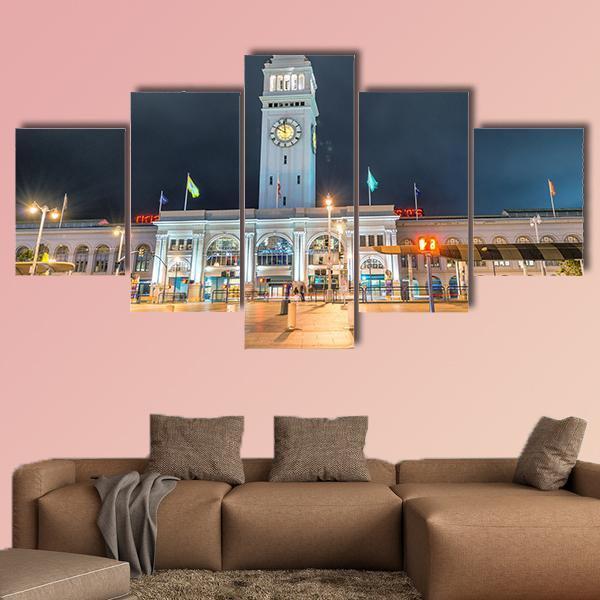 Ferry Building Marketplace Canvas Wall Art-5 Star-Gallery Wrap-62" x 32"-Tiaracle