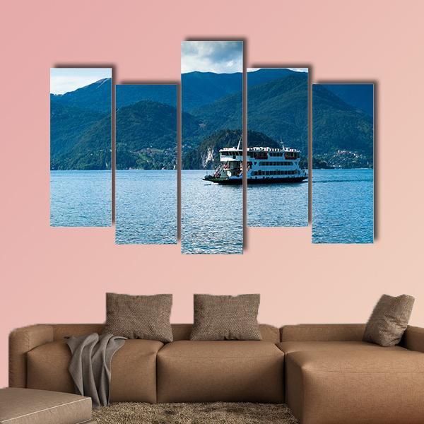 Ferry In Lake Como Canvas Wall Art-5 Pop-Gallery Wrap-47" x 32"-Tiaracle