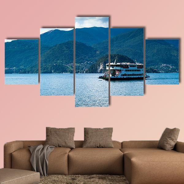 Ferry In Lake Como Canvas Wall Art-5 Star-Gallery Wrap-62" x 32"-Tiaracle