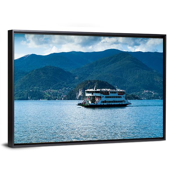 Ferry In Lake Como Canvas Wall Art-3 Horizontal-Gallery Wrap-25" x 16"-Tiaracle
